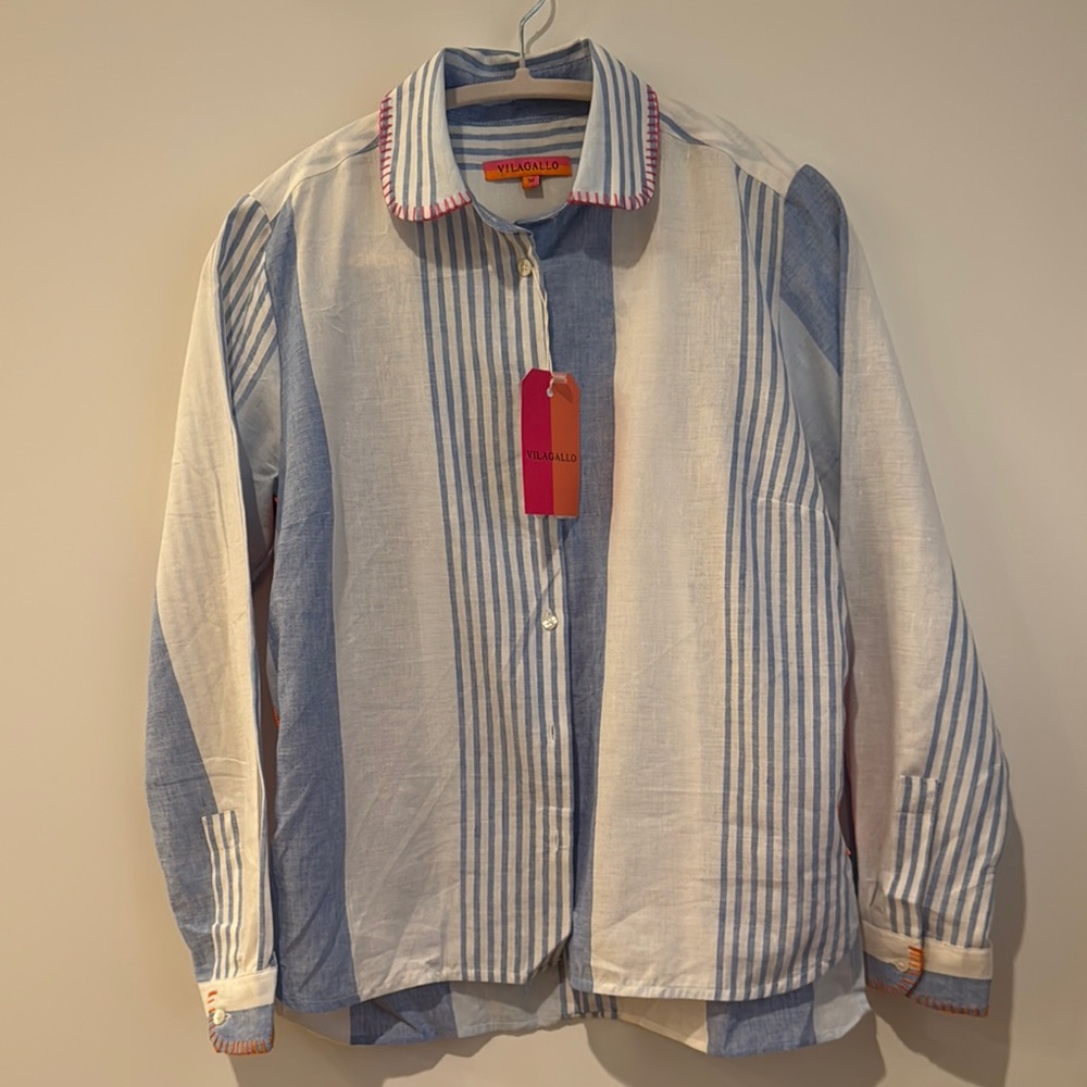 Vilagallo Blue and White Striped Button Down Shirt